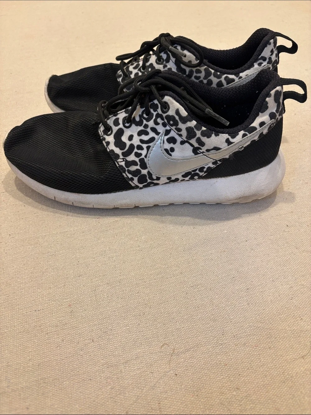 Nike Youth Black and White Leopard-Accent Sneakers